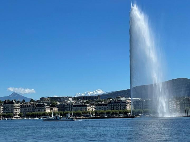 View of Geneva waterjet and lake